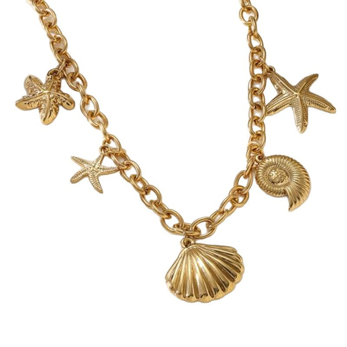 Wholesale Titanium Steel Ocean Starfish Shell Conch Necklace