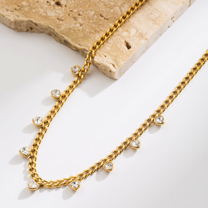 Wholesale Fashion Color Love Rhinestone Pendant Titanium Necklace Stainless Steel Accessories