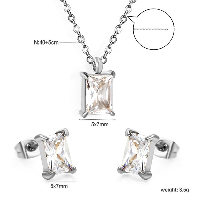 Wholesale White zirconium earrings necklace stainless steel drop-shaped geometric diamond jewelry