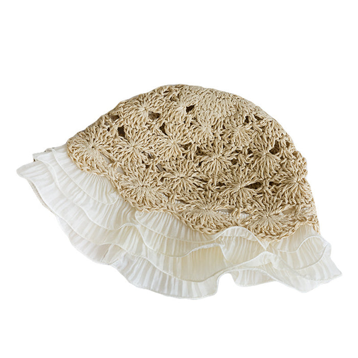 Wholesale Hollow woven lace edged straw hat versatile fisherman hat