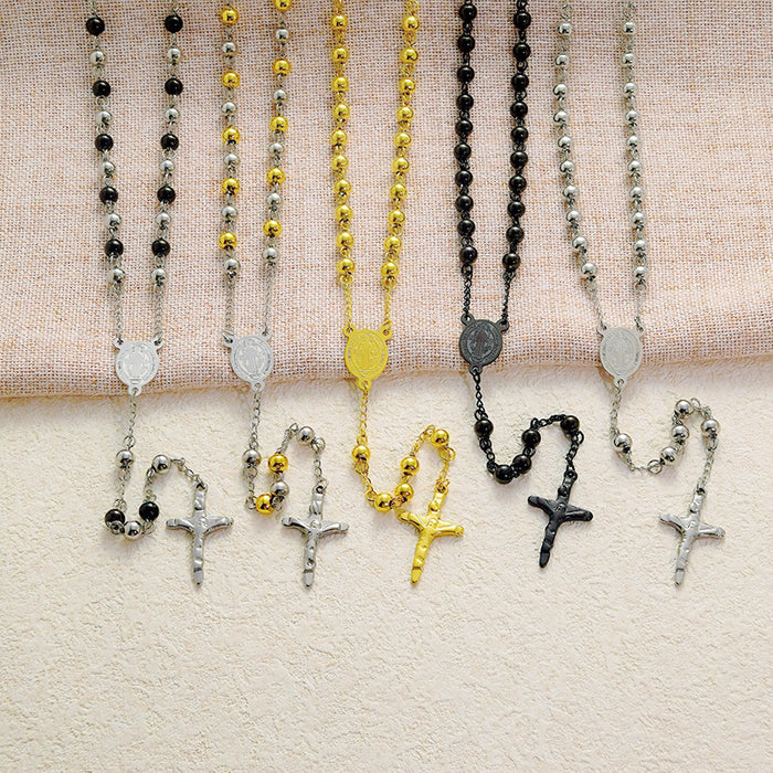 Wholesale Round bead chain titanium steel cross stainless steel 6mm pendant high-end necklace accessory