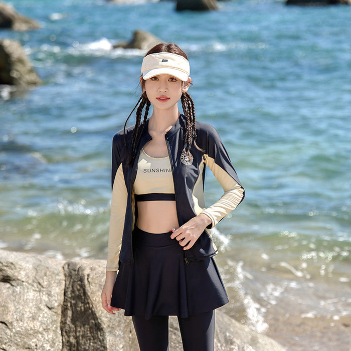 Wholesale Split swimsuit four piece set, sports conservative sun protection long sleeved swimsuit set