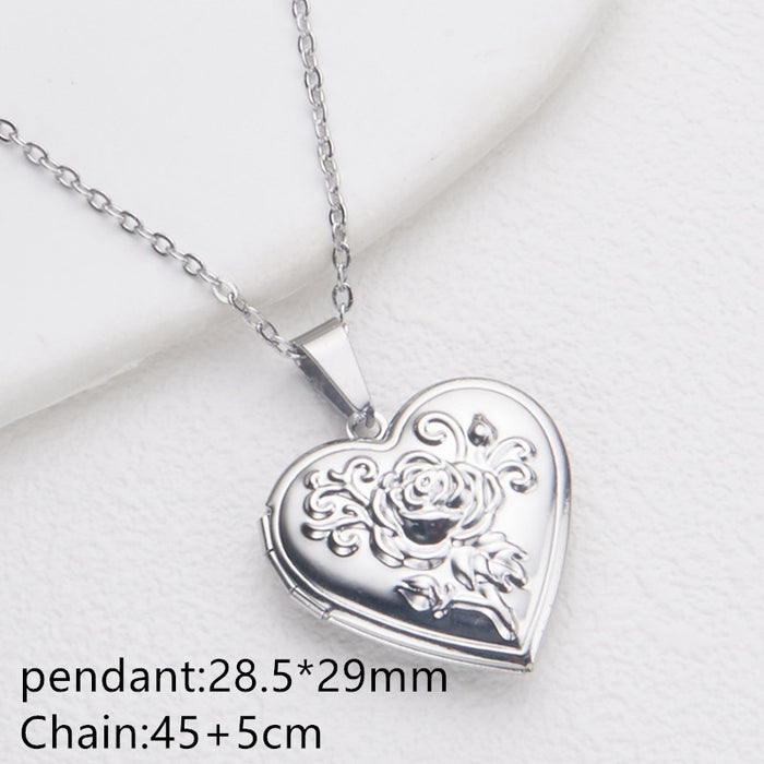 Wholesale Stainless Steel Openable Heart Shaped Pattern Photo Frame Box Necklaces JDC-NE-GSMS005