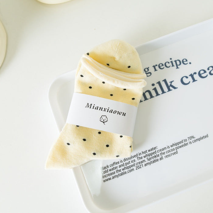 Wholesale Socks with curled edges and polka dots, mid tube socks, cotton socks, thin styles, stacked socks, socks