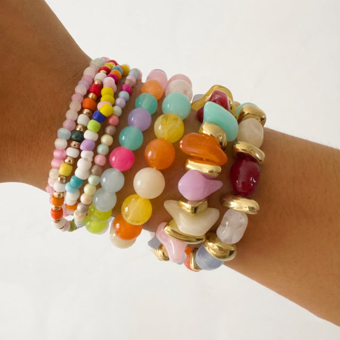 Wholesale Colorful Beaded Bohemian Elastic Stacking Bracelet Acrylic Jewelry Accessory MOQ≥5