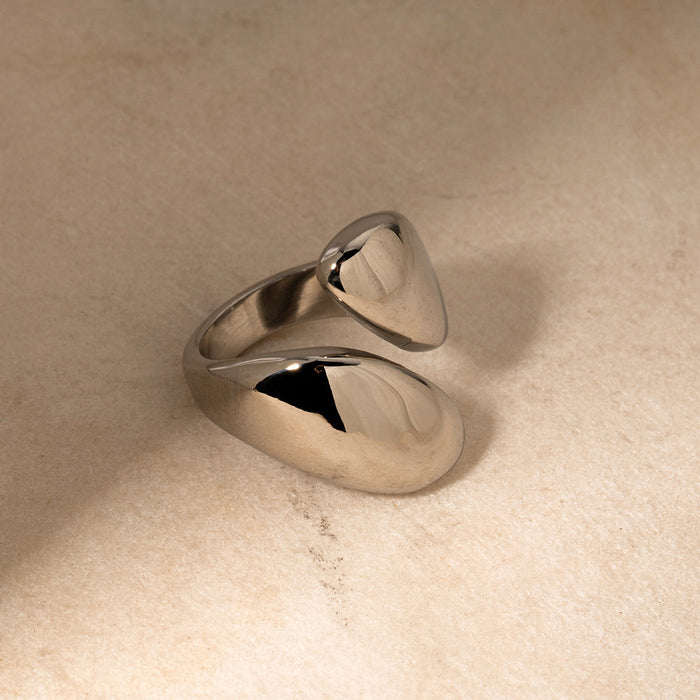 Wholesale Water droplet smooth asymmetric opening ring, light luxury high-end layered metal ring