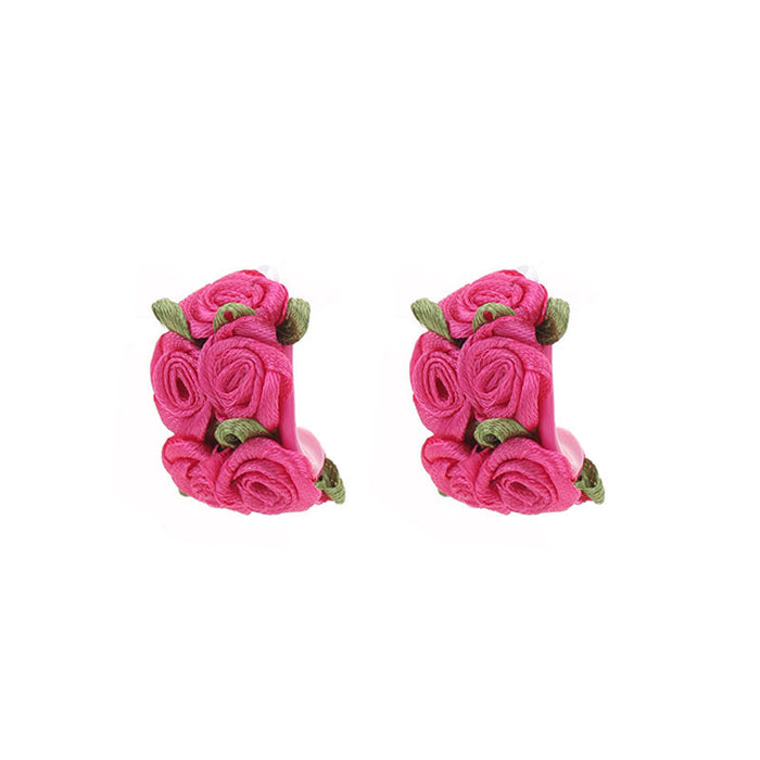 Wholesale Fabric Design Earrings Colorful C-shaped Flower Studs JDC-ES-Gute060