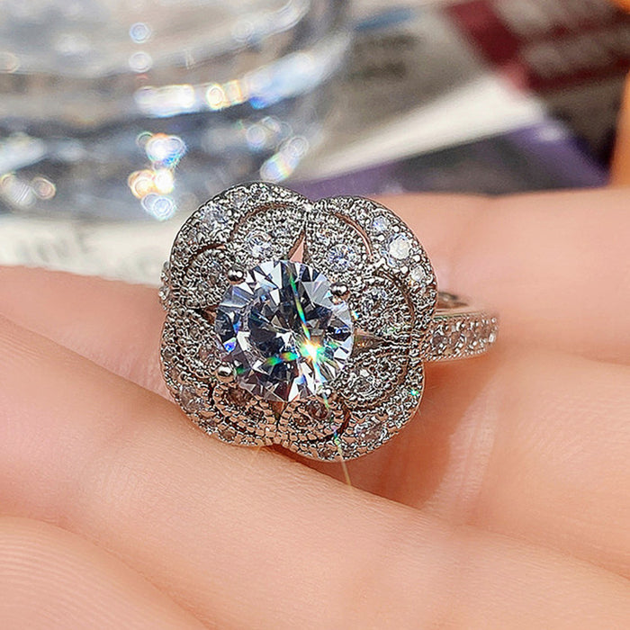 Wholesale Flower Round Diamond Alloy Ring JDC-RS-SanJie001
