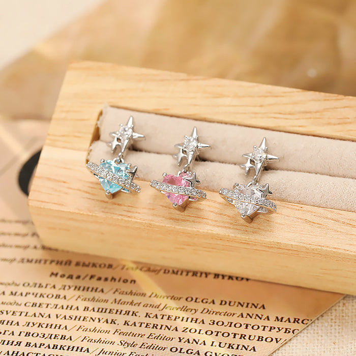 Wholesale Women's Titanium Steel Four-Pointed Star Heart Earrings