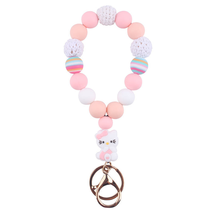Wholesale Silicone wrist key chain pendant cartoon silicone cat DIY beaded bracelet key ring accessories