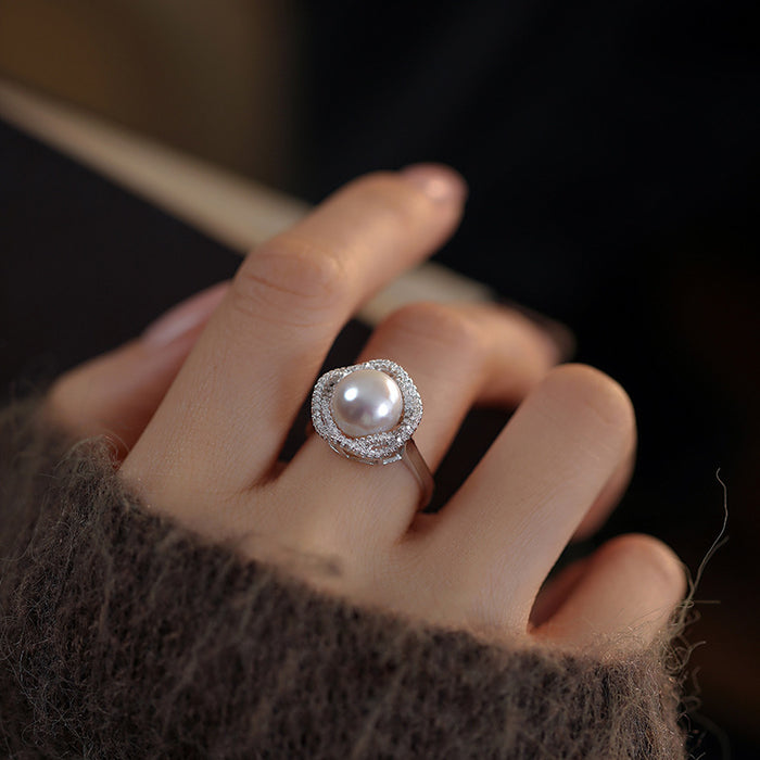 Wholesale Natural pearl ring, light luxury, high-end, niche, open mouth jewelry ring
