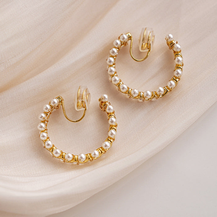 Wholesale High end retro pearl earrings with versatile temperament, earrings without ear holes, ear clips, and earrings