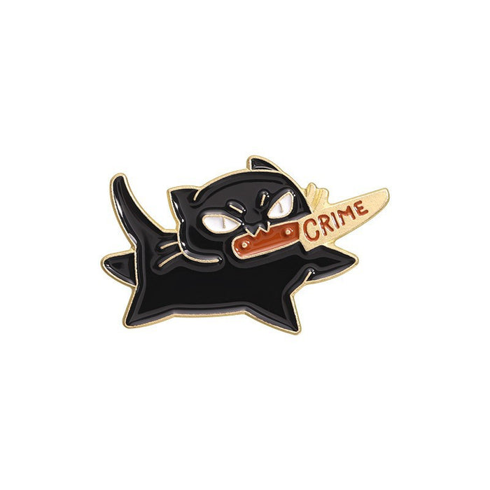Wholesale Funny Cartoon Cat Duck Enamel Pin Set Knife Wielding Brooch Zinc Alloy Baking Finish Jewelry Accessory For Resale