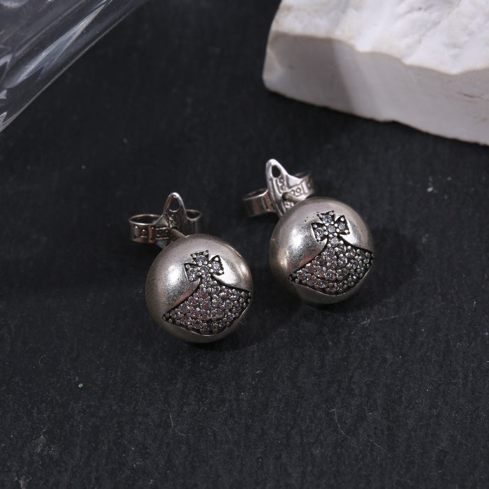 Wholesale Distressed micro-inlaid semi-circular planet earrings,  retro and personalized versatile earrings