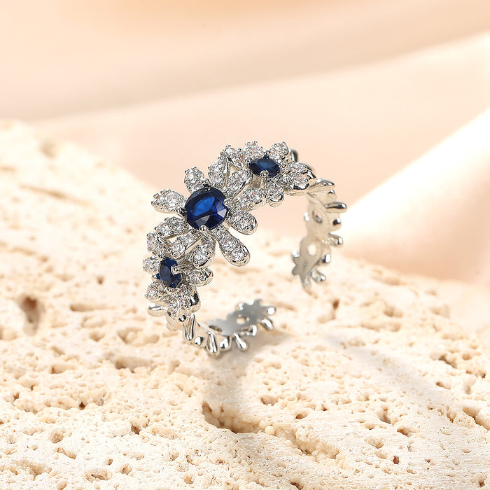 Wholesale Flower design, light luxury zircon ring, atmospheric, versatile, elegant temperament, adjustable opening, wholesale