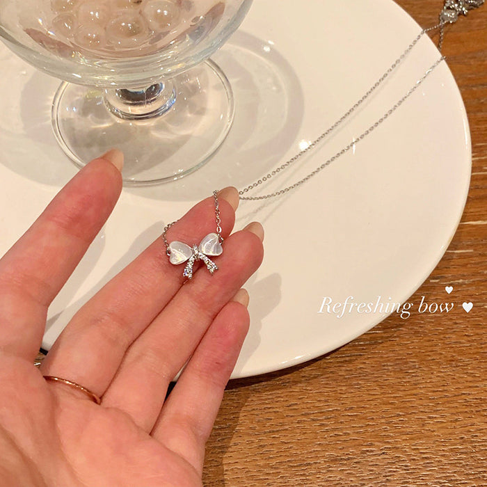 Wholesale Sweet Bow Necklace Opal Clavicle Chain for Girlfriend