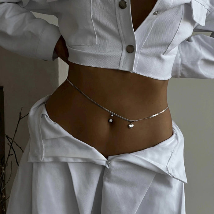 Wholesale New Fashion Alloy Peach Heart Waist Chain Personalized Love Pendant Snake Bone Chain