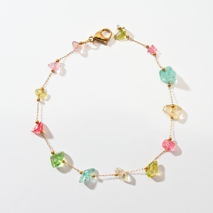 Wholesale Fashion classic stainless steel crushed stone ankle chain, colorful stone foot accessories wholesale