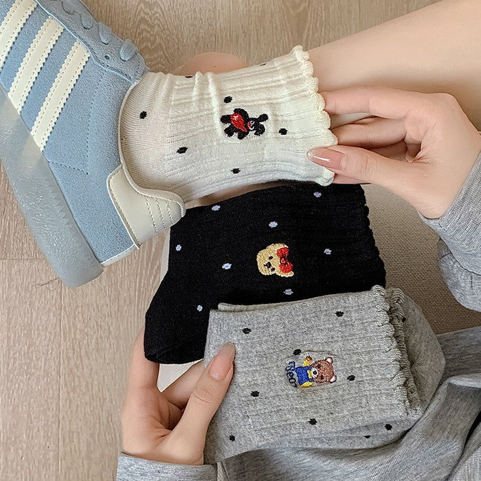 Wholesale Socks cartoon teddy bear mid tube socks thin and cute pile socks