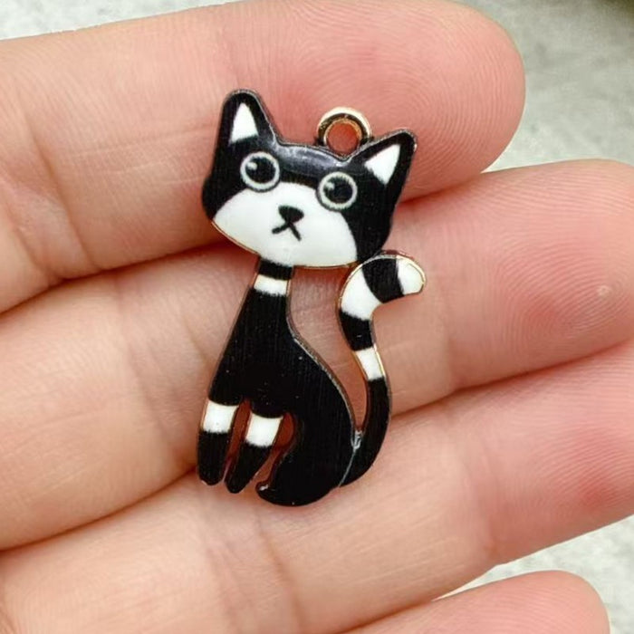 Wholesale 10pcs 21-color KC Gold Drop Oil DIY Creative Realistic Standing Cat Pendant Ornament