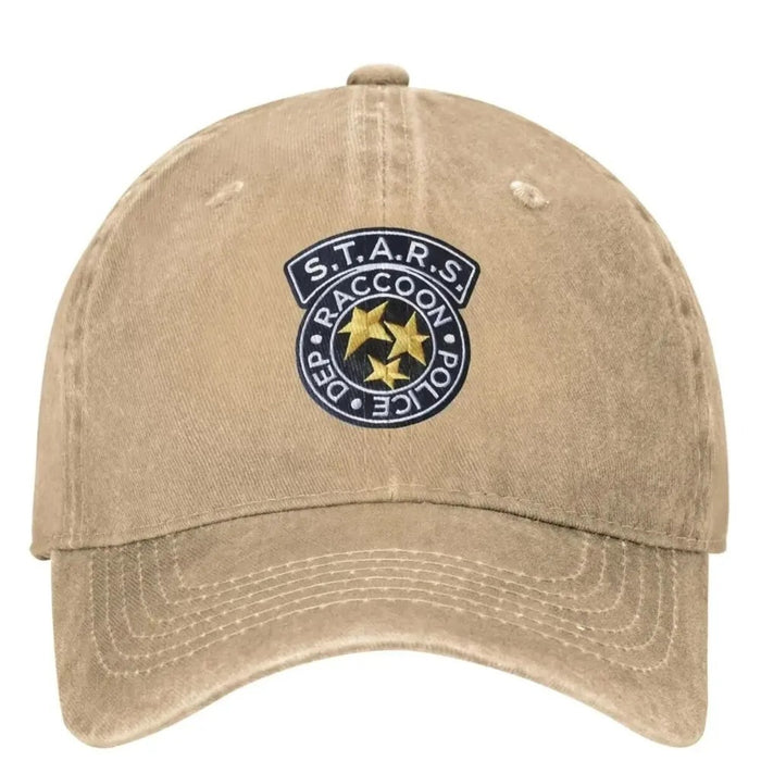 Wholesale Black Vintage Washed Baseball Cap With Retro S T A R S Police Badge Print Adjustable Peaked Cap For Summer
