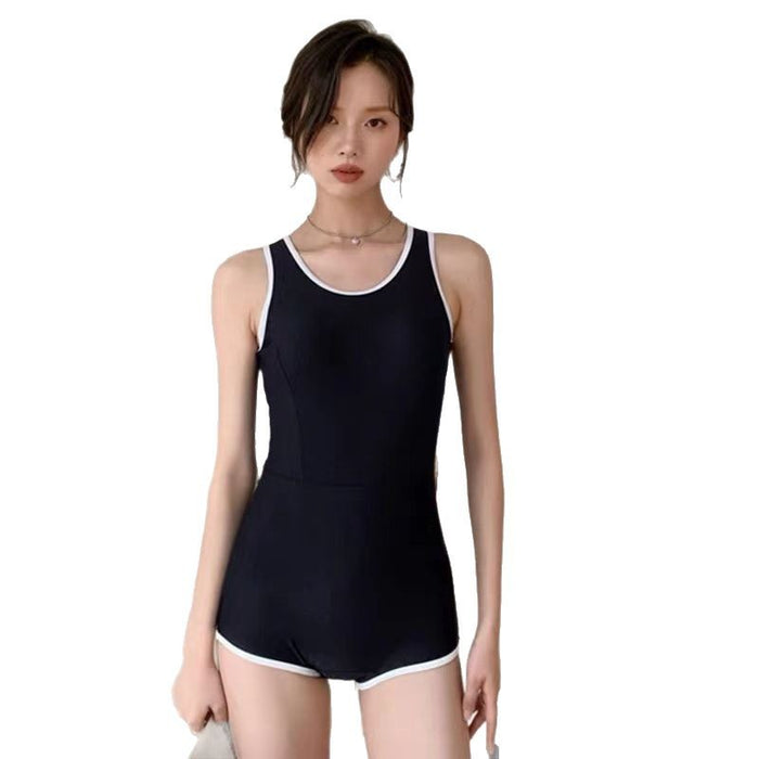 Wholesale One piece swimsuit retro flat corner conservative seaside swimsuit