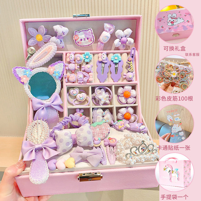 Wholesale Children' s New Headwear Girl Birthday Gift Jewelry Box Princess Girl Hair Accessories Set Gift Box Baby Hair Clip