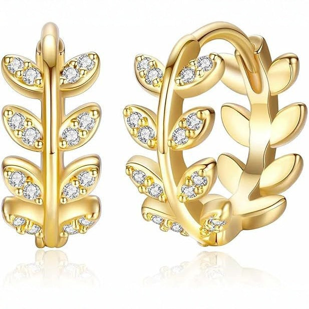 Wholesale Olive leaf studded diamond earrings, wheat ear earrings, earrings with circular ring temperament, leaf ear buckles wholesale