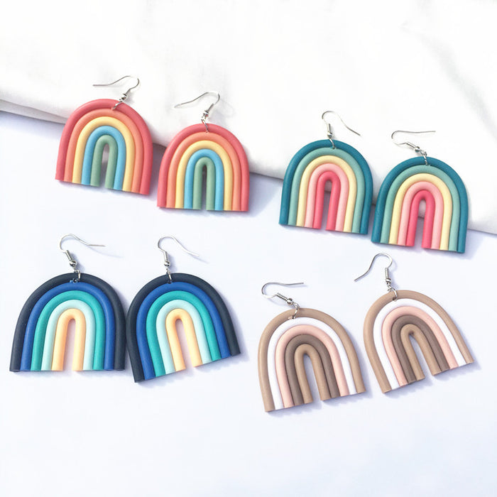 Wholesale U-shaped Rainbow Color Polymer Clay Earrings JDC-ES-TengC002