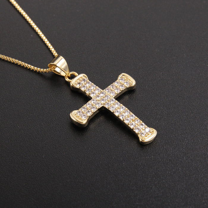 Wholesale Copper Gold Plated Micro-Inlaid Zirconia Cross Necklace JDC-NE-BaiTian009