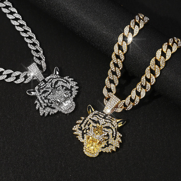 Wholesale 3D Diamond Tiger Pendant Alloy Men's Necklace JDC-NE-QingR008