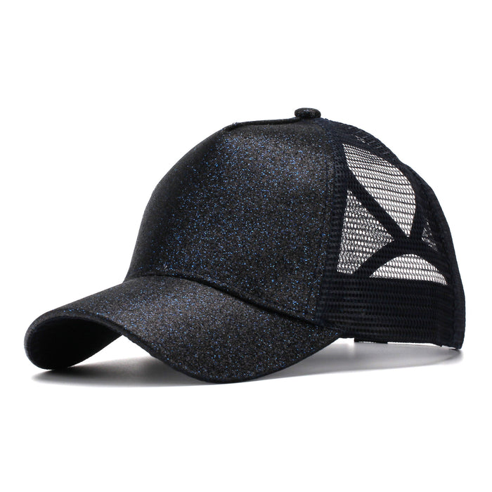Wholesale Trendy Sequined Dacron Baseball Cap with Ponytail Hole - Breathable Mesh Sun Hat for Summer Outdoor Use