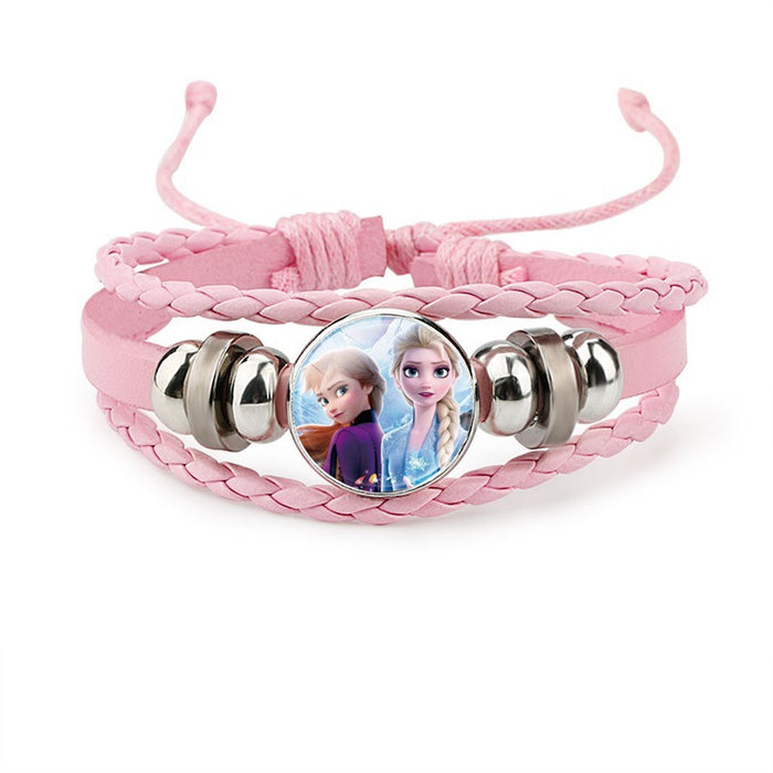 Wholesale Cartoon Time Gemstone Pink Multi-layered Cowhide Bracelet JDC-BT-DM005