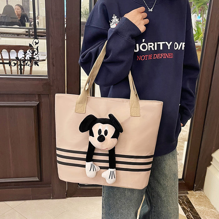 Wholesale Cute cartoon large capacity shoulder bag nylon striped doll tote bag for work, commuting, and leisure