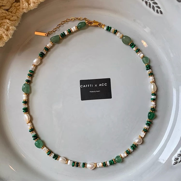 Wholesale   Pearl Malachite Green Beaded Necklace Women's Accessories Clavicle Chain Necklace Chain