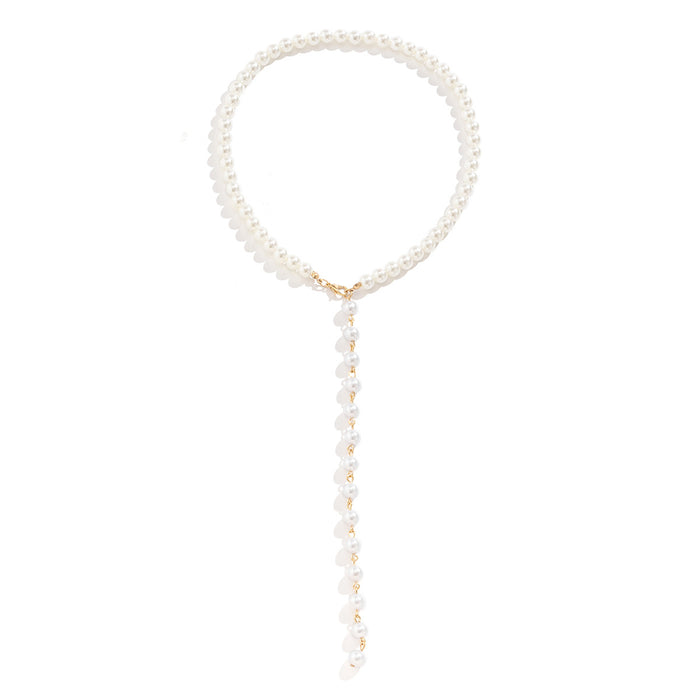 Wholesale Vintage round bead chain bead necklace, simple imitation pearl tassel long style, niche necklace