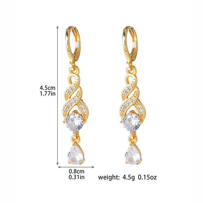 Wholesale High end luxury long sapphire ear buckle, fashionable zircon inlaid earrings, copper ear accessories