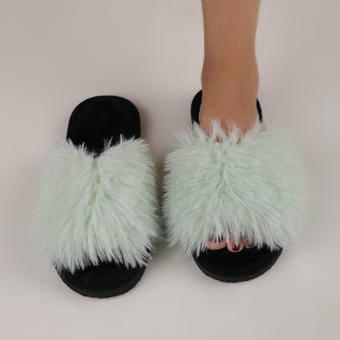 Wholesale Cotton slippers winter long fur slippers ladies indoor fur slippers spring and autumn new style furry winter
