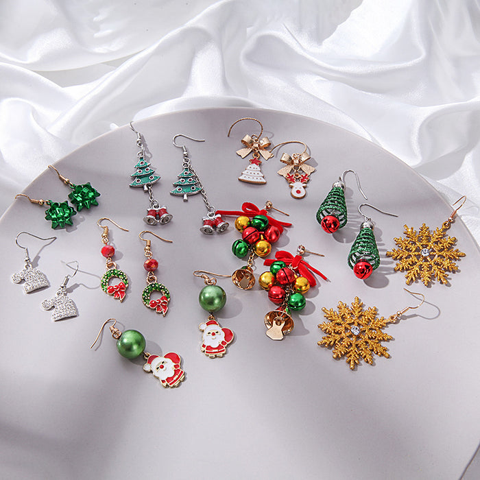 Wholesale 3pcs Alloy Diamond Color Bell Snowflake Christmas Tree Earrings JDC-ES-BinL015