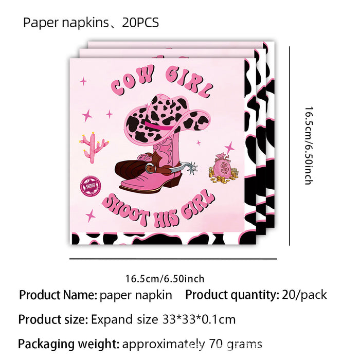 Wholesale Western Cowgirl Theme Birthday Party Decoration Paper Tray Paper Cup Tablecloth Disposable Tableware suit