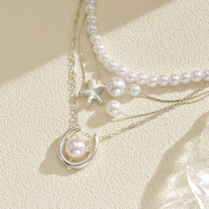 Wholesale New Fashionable Retro Imitation Pearl Necklace Alloy Pendant Jewelry Necklace
