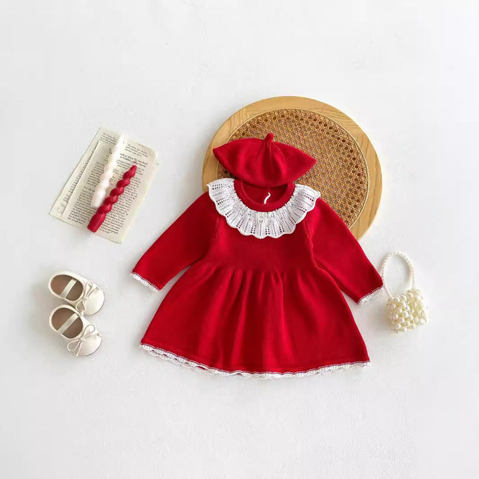 Wholesale Knitted Dress Red Princess Dress Baby Clothes JDC-BC-WeiNiS015