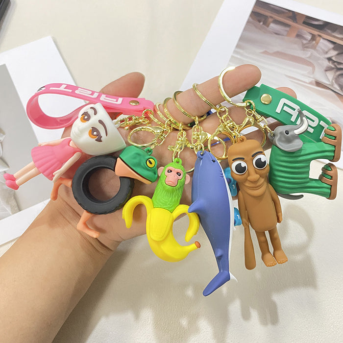 Wholesale Funny Abstract Animal Keychain Pendant Wooden Man Shark Bag Accessories Creative Gifts