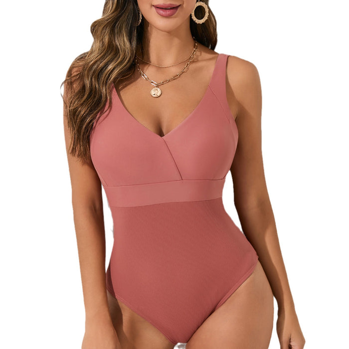 Wholesale Swimsuit sexy color blocked swimsuit women's beautiful back swimsuit anti glare one-piece swimsuit