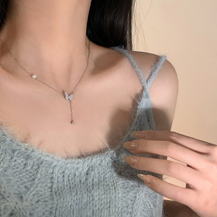 Wholesale Fashionable Butterfly Knot Necklace Set Women's Luxury Design Sensation Collarbone Chain Geometric Style Silver Plated Jewelry