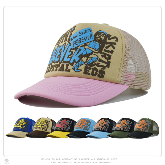 Wholesale Hip-hop printed letter baseball cap visor color-blocked street mesh trucker hat