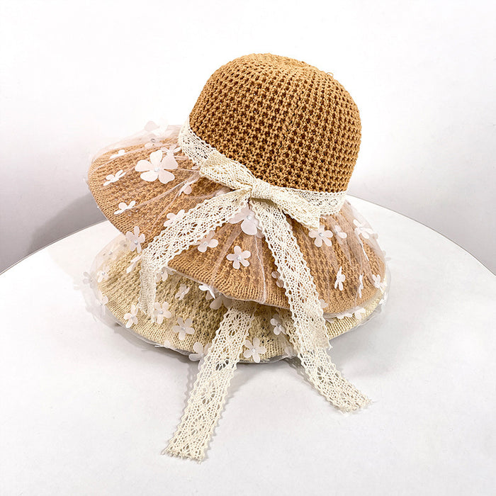 Wholesale Lace flower big grass hat versatile beach hat, sunshade and sun protection fisherman hat
