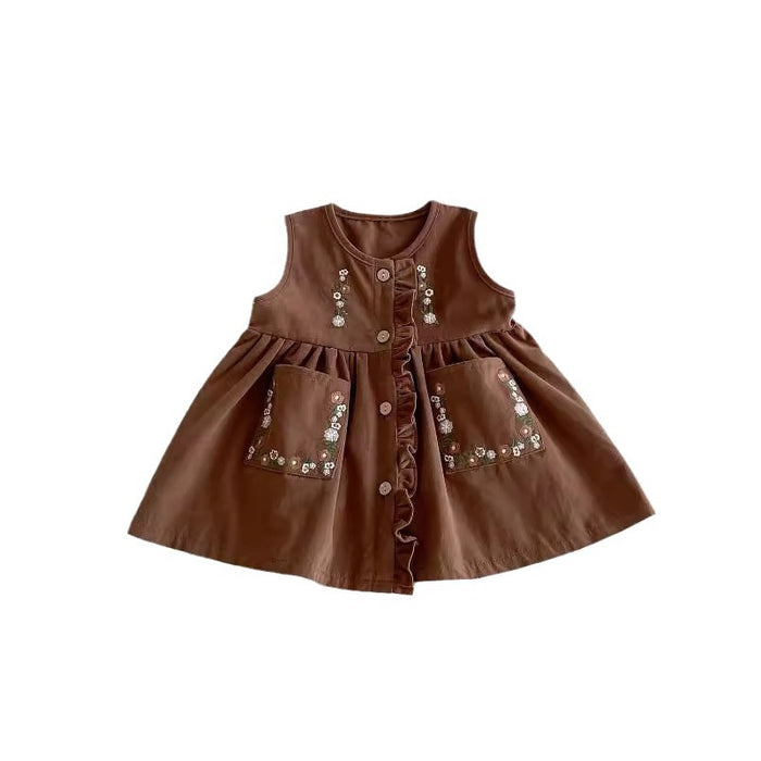 Wholesale Ruffle Hem Embroidered Vest Children Dress JDC-CTS-WeiNiS003