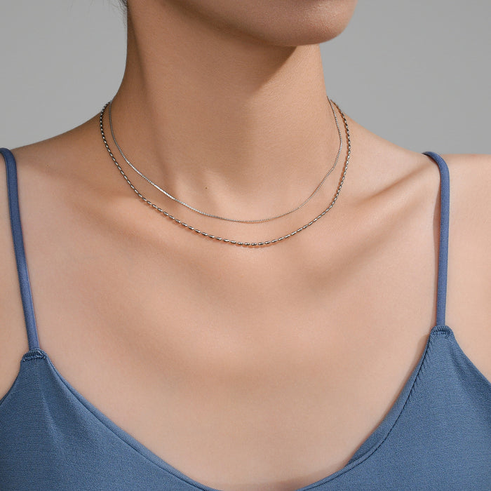 Wholesale 2pcs Stacked necklaces,  plain chain,  snake bone,  titanium steel chain