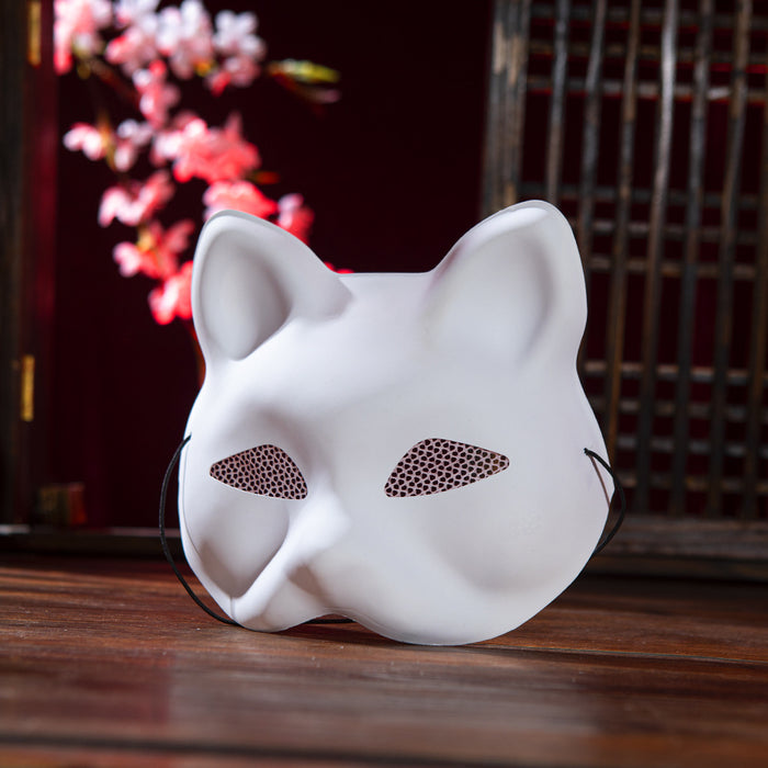 Wholesale With mesh matte white cat face white embryo mask COS party hand-painted embryo white frosted fox mask